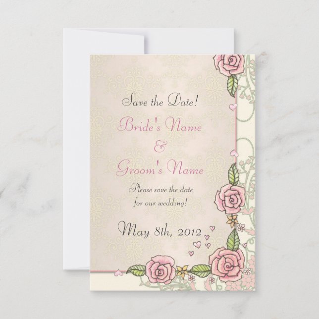 Tarjetas de boda de rosas de primavera para guarda (Anverso)