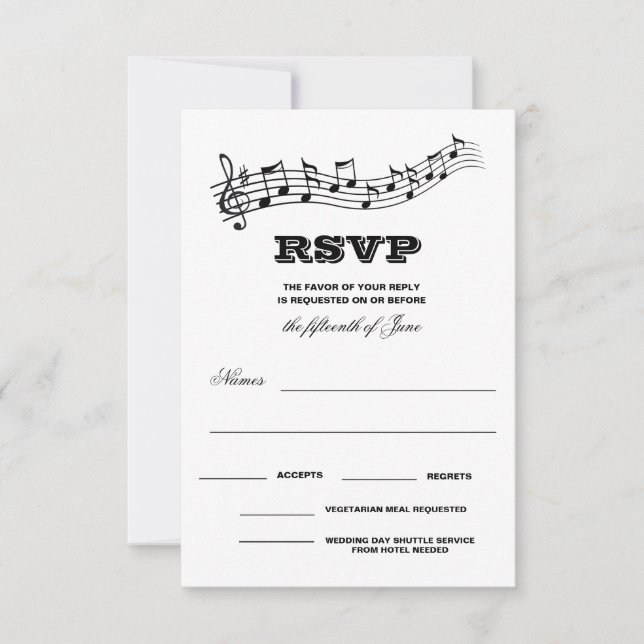 Tarjetas de boda de teclas de piano de músicos cre (Anverso)