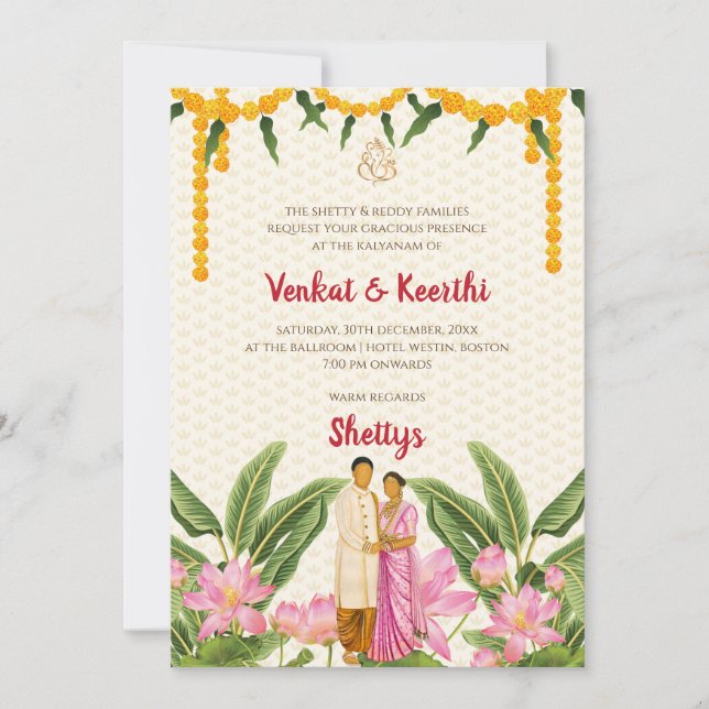 Tarjetas de boda del sur de la India Digitales Tar (Anverso)