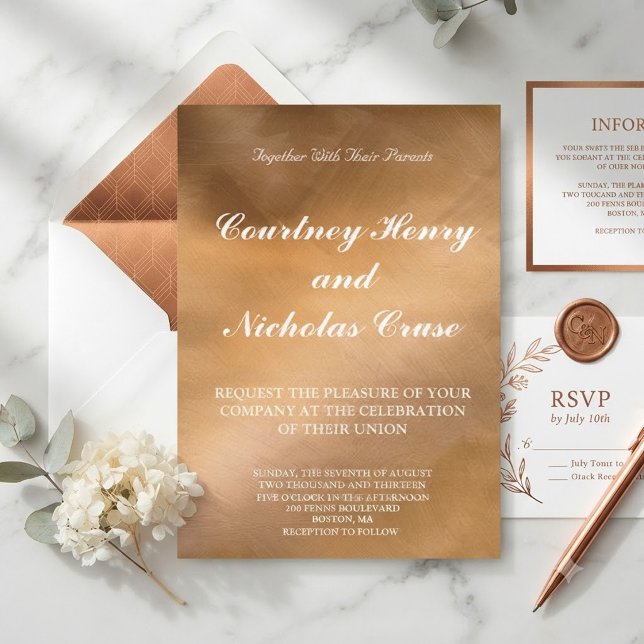 Tarjetas de Boda Elegantes de Cobre y Blanco (Subido por el creador)