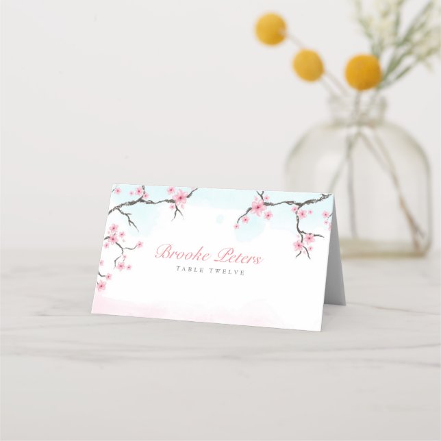 Tarjetas de boda Escort | Flor de cerezo acuarela (Anverso)
