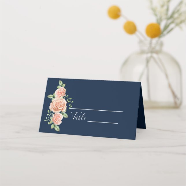 Tarjetas de Boda floral Navy Blue Gold Rubor (Anverso)