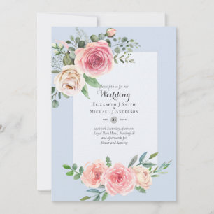 Tarjetas de boda florales con rosas rosadas de pre