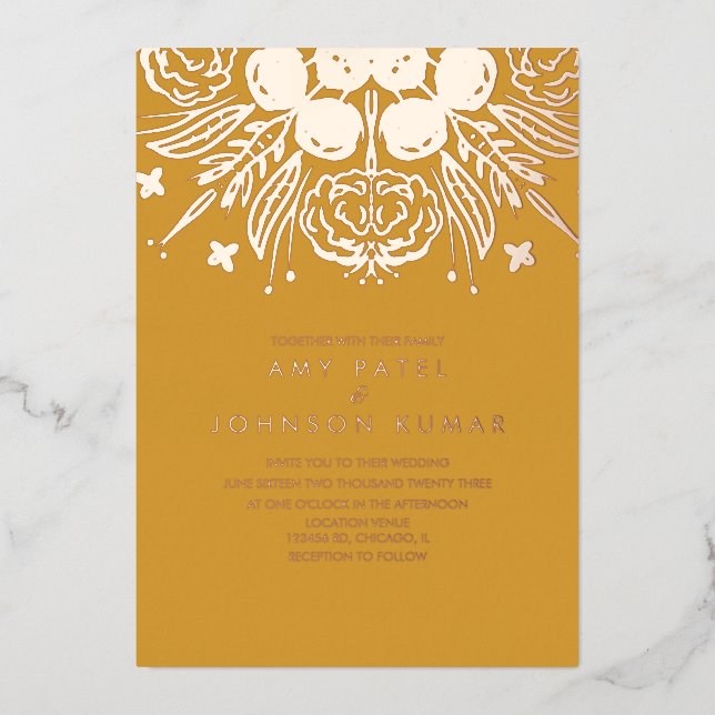 Tarjetas de boda hindúes indias dibujadas a mano y (Anverso)