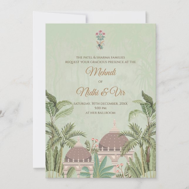 Tarjetas de boda indias digitales invitadas por hi (Anverso)