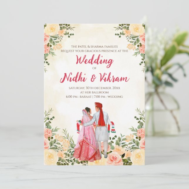 Tarjetas de boda indias e invitaciones a bodas hin (Anverso de pie)