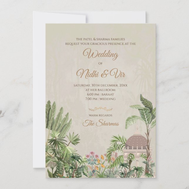 Tarjetas de Boda indias invitadas a bodas hindúes (Anverso)