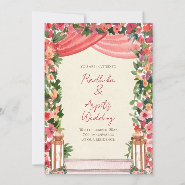 Tarjetas de boda indias invitadas por hindúes digi (Anverso)