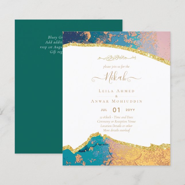 TARJETAS DE BODA NIKAH Islámicas Bismillah PRESUPU (Anverso / Reverso)