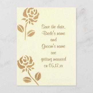 Tarjetas de boda para guardar la fecha, rosas dora