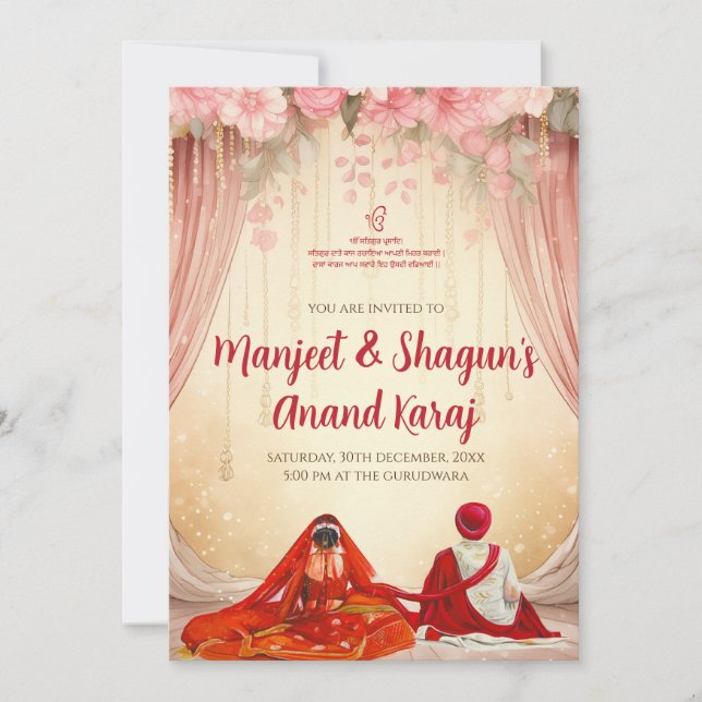 Tarjetas de boda punjabi invitaciones Anand Karaj (Anverso)