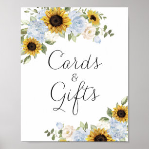 Tarjetas de boda regalo señal de girasoles azul po