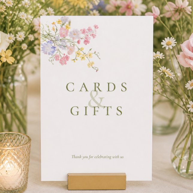 Tarjetas de boda regalos flores silvestres Señales (Wildflowers Favors Wedding Tabletop Sign)