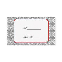 Tarjetas de Boda rojo Damask en blanco y negro