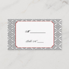 Tarjetas de Boda rojo Damask en blanco y negro