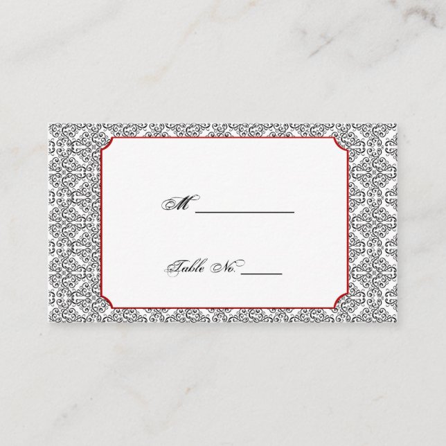 Tarjetas de Boda rojo Damask en blanco y negro (Anverso)