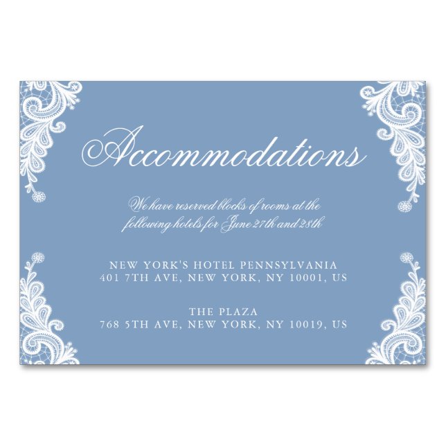 Tarjetas de Boda romántico azul de encaje (Anverso)