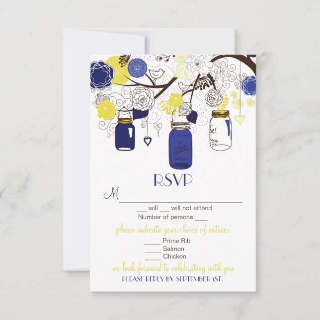 Tarjetas de boda RSVP de frascos mason florales az (Anverso)