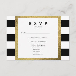 Tarjetas de boda RSVP de rayas negras y blancas co