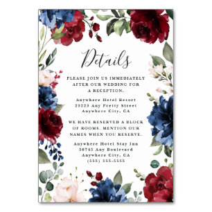 Tarjetas de Boda Rubor de la Marina Blue Burgundy