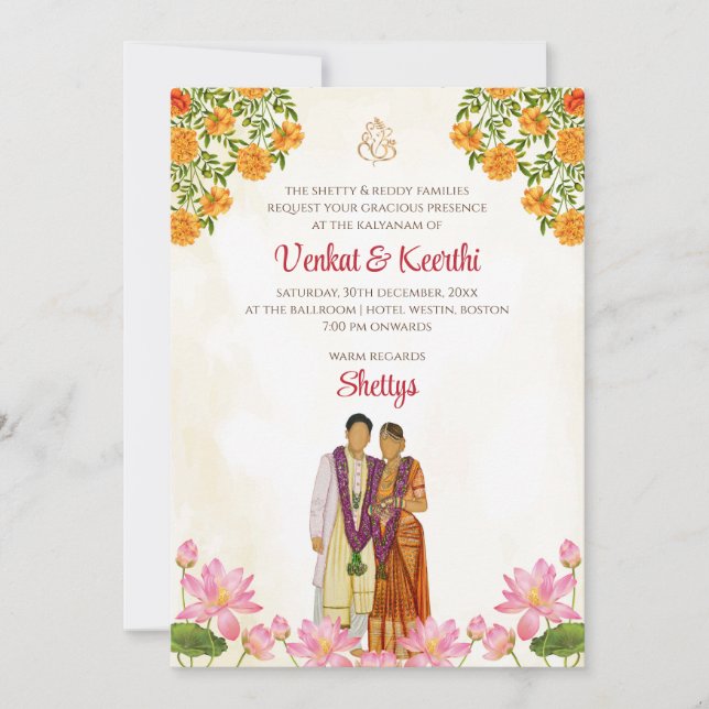 Tarjetas de boda Telugu e invitaciones a la boda t (Anverso)
