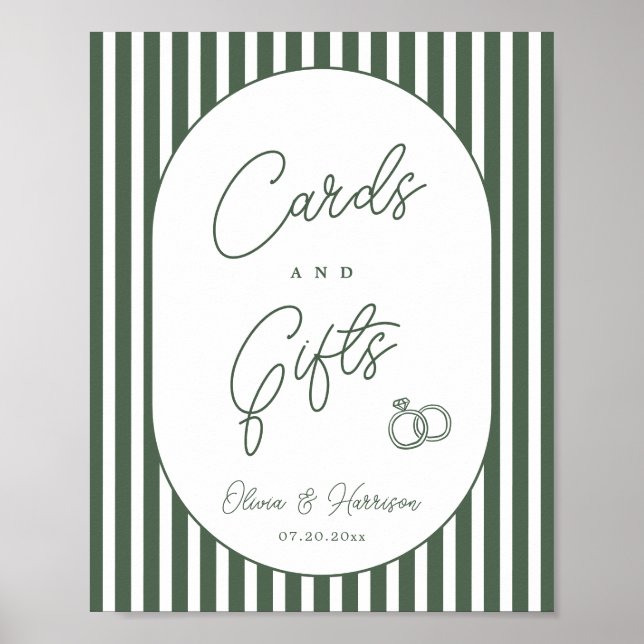 Tarjetas de boda y regalos a rayas verdes Señal el (Frente)