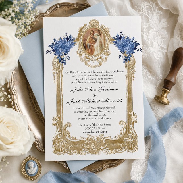 TARJETAS DE BODAS DE FLORES AZULES CATÓLICAS (Subido por el creador)