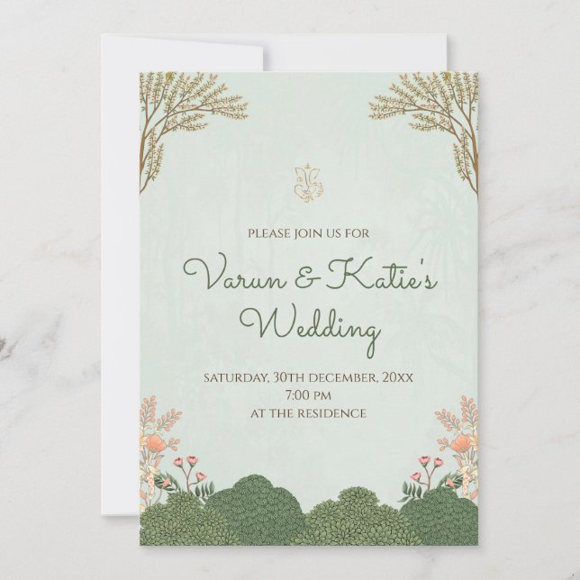 Tarjetas de bodas digitales indias e invitaciones  (Anverso)