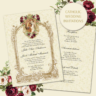 TARJETAS DE BODAS FLORALES VINTAGE CATÓLICAS