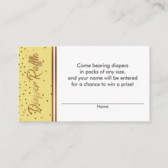 Tarjetas de boletos de rifa de pañales con confeti (Anverso)