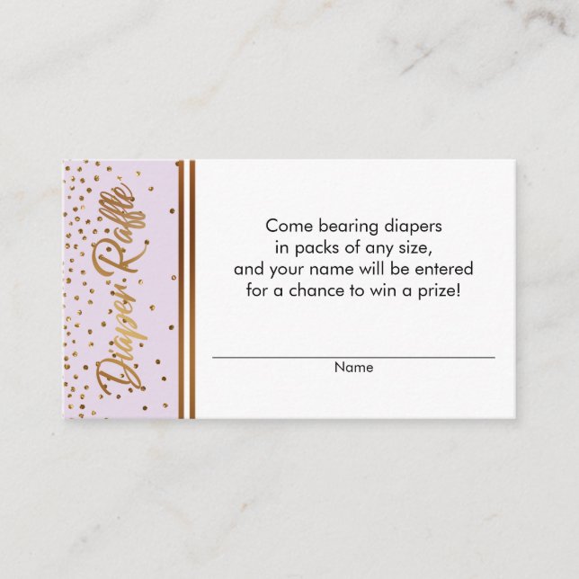 Tarjetas de boletos de rifa de pañales con confeti (Anverso)