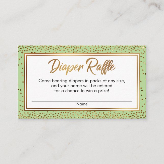 Tarjetas de boletos de rifa de pañales con confeti (Anverso)