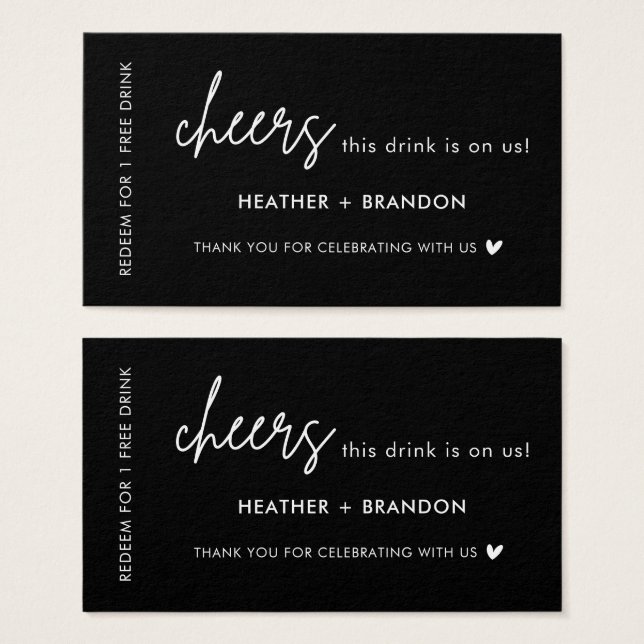 Tarjetas de boletos para bebidas Bodas sin alcohol (Anverso y reverso)