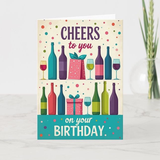 Tarjetas de Botellas de Cumpleaños Vibrantes (Anverso)