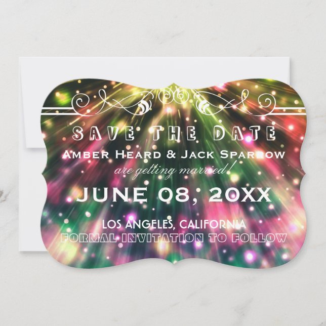 Tarjetas de Brilliant Fireworks Wedding Save the D (Anverso)