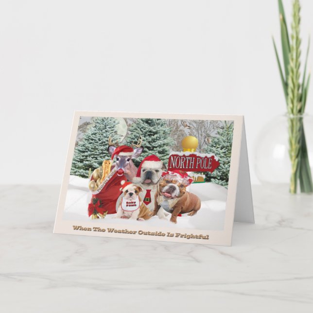 Tarjetas de bulldog santa y Navidades familiares (Anverso)