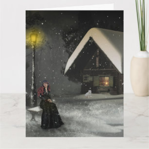 TARJETAS DE CABINA DE INVIERNO NIÑA NIEVE PENSANDO
