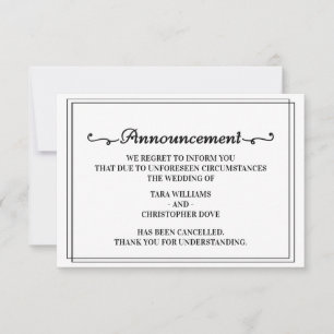 Tarjetas de cancelación de anuncio de boda