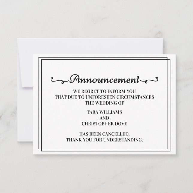 Tarjetas de cancelación de anuncio de boda (Anverso)
