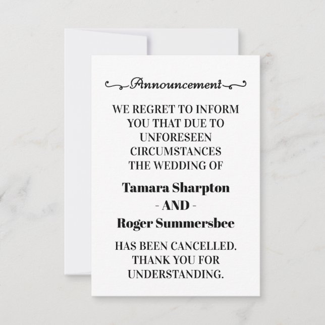 Tarjetas de cancelación de anuncio de boda (Anverso)