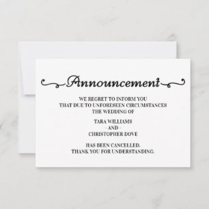 Tarjetas de cancelación de anuncio de boda
