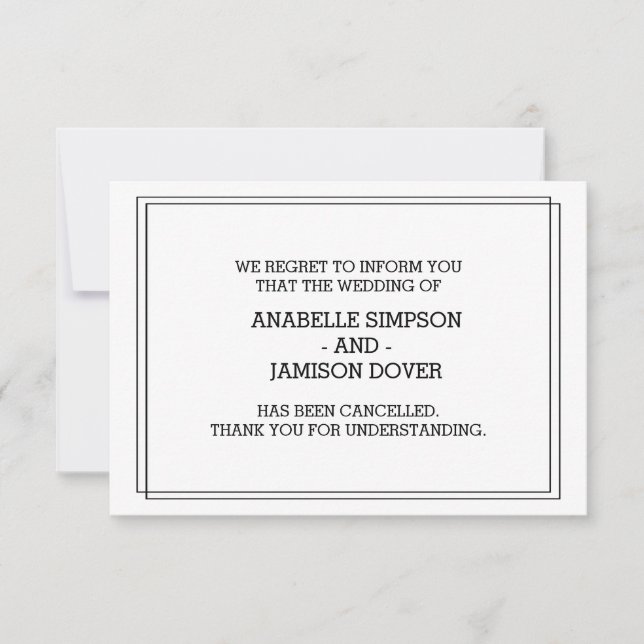 Tarjetas de cancelación de Invitación de boda (Anverso)