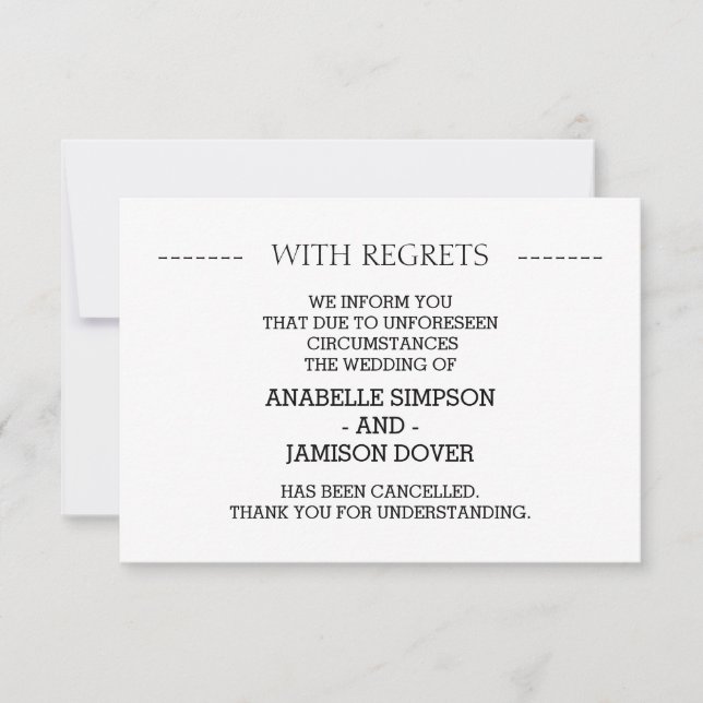 Tarjetas de cancelación de Invitación de boda (Anverso)