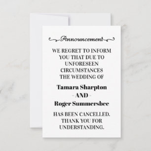 Tarjetas de cancelación de Invitación de boda