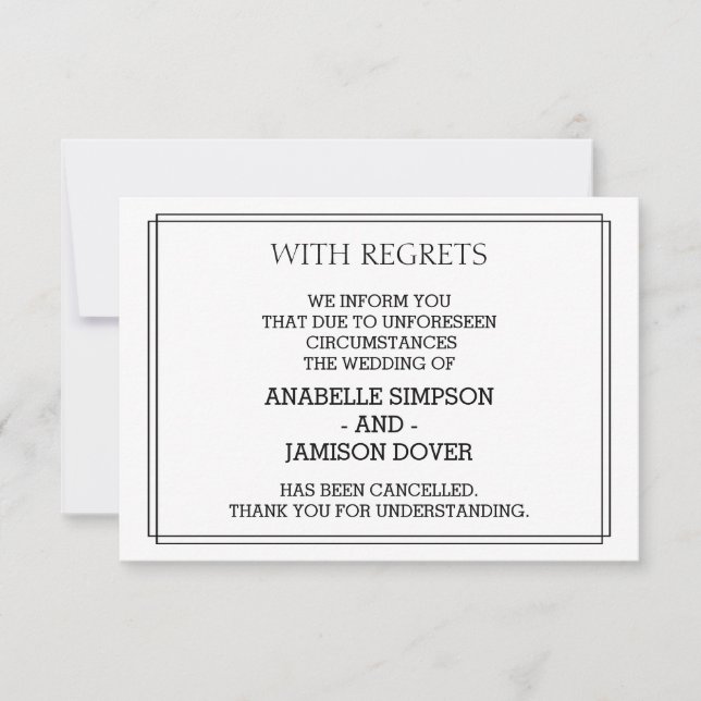 Tarjetas de cancelación de Invitación de boda (Anverso)