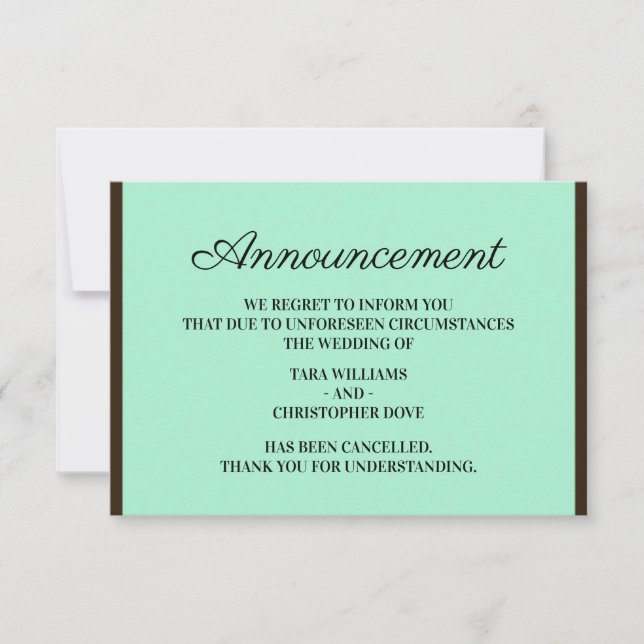 Tarjetas de cancelación de Invitación de Neo Mint  (Anverso)