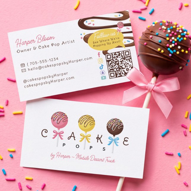 Tarjetas de Caramelo Dulce Camión de Postres Móvil (Cake Pops Sweet Mobile Dessert Truck Bakery Business Card)