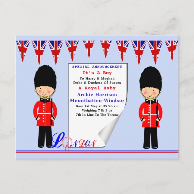 Tarjetas de celebración del bebé real (Anverso)