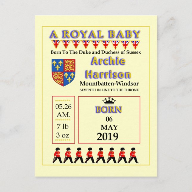 Tarjetas de celebración del bebé real (Anverso)