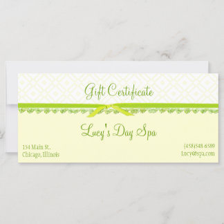 Tarjetas de certificado de regalo amarillo y verde